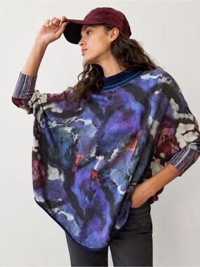 Anthropologie CONDITIONS APPLY Kavita Watercolor Poncho Sweater  XS/S